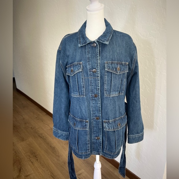 RALPH LAUREN Belted Denim Field Jean Jacket Pockets Collared Marina Wash - Picture 3 of 14